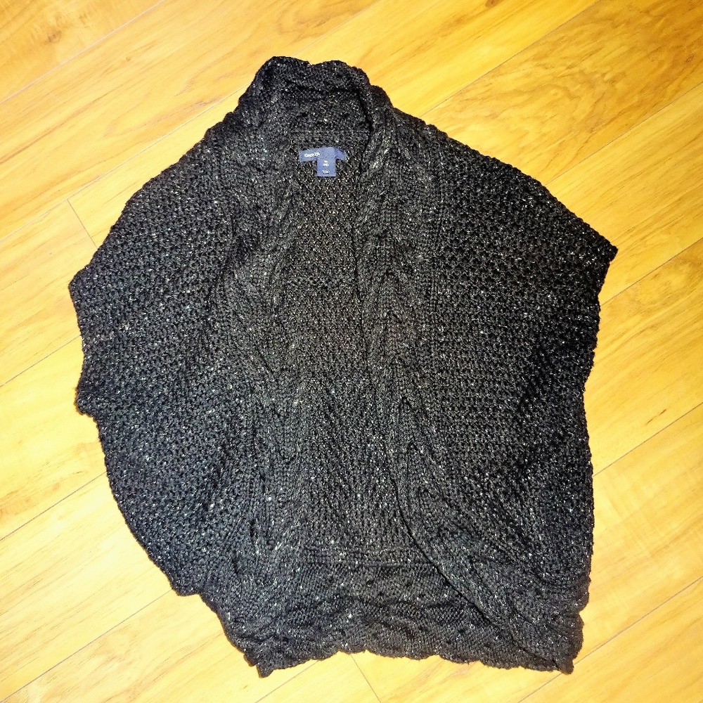 Gap Kids Glitter Sparkle Shimmer  cardigan wrap Sweater 10 12 black cabl…